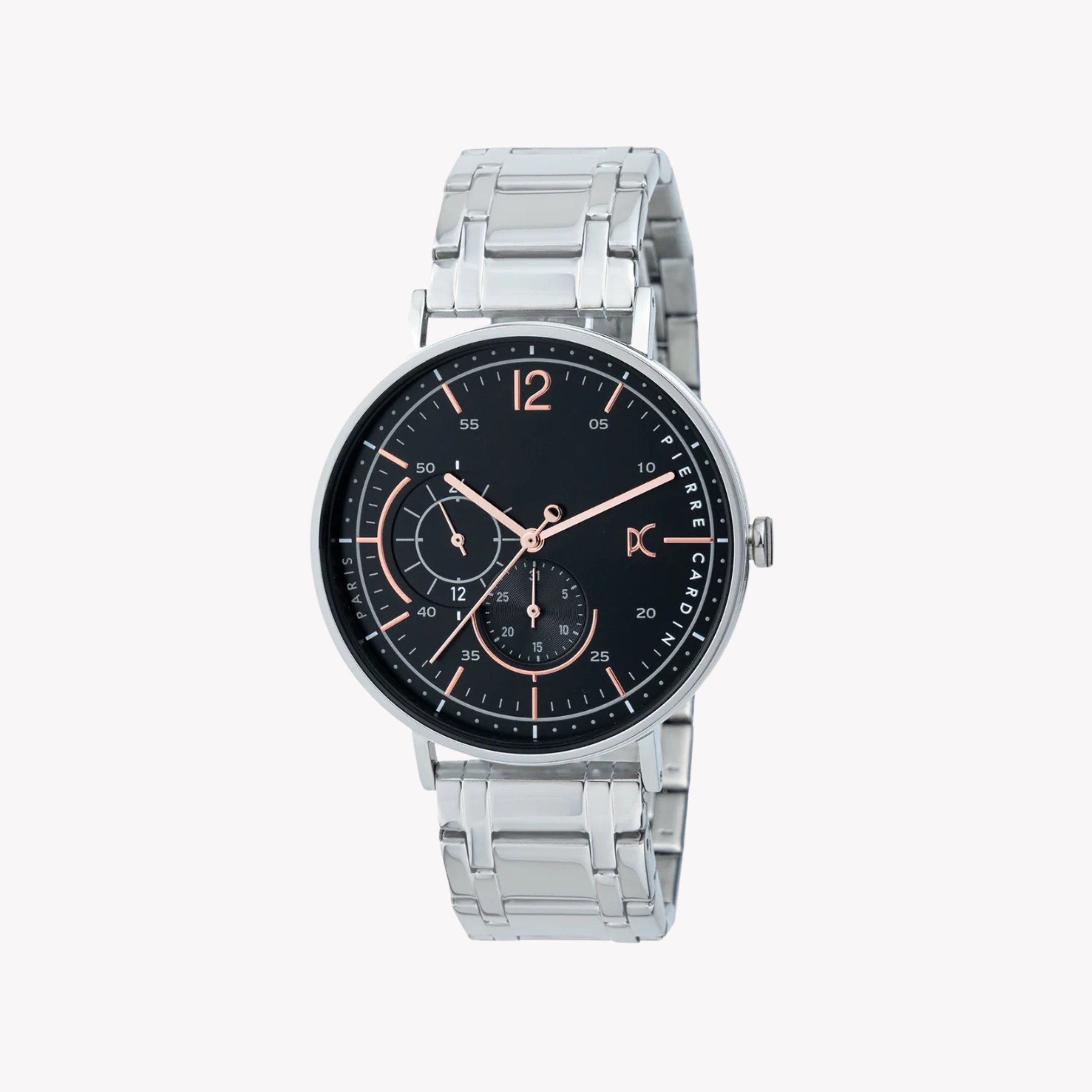 Pierre Cardin Men's Silver Stainless Steel Watch, Black Dial | Cbn.3025