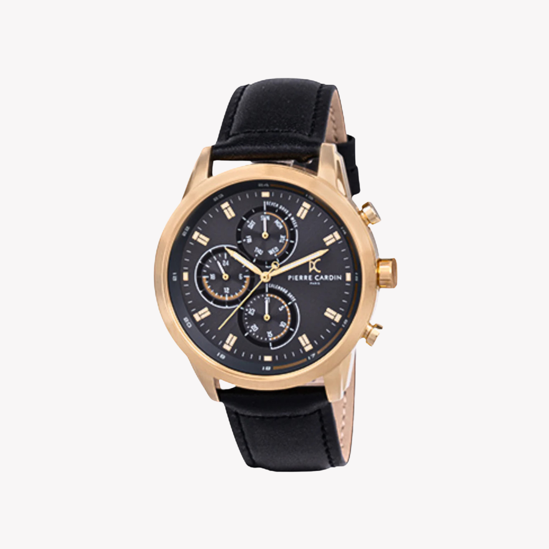 Pierre Cardin Men's Gold Watch, Black Dial, Leather Band | Ccp.5002