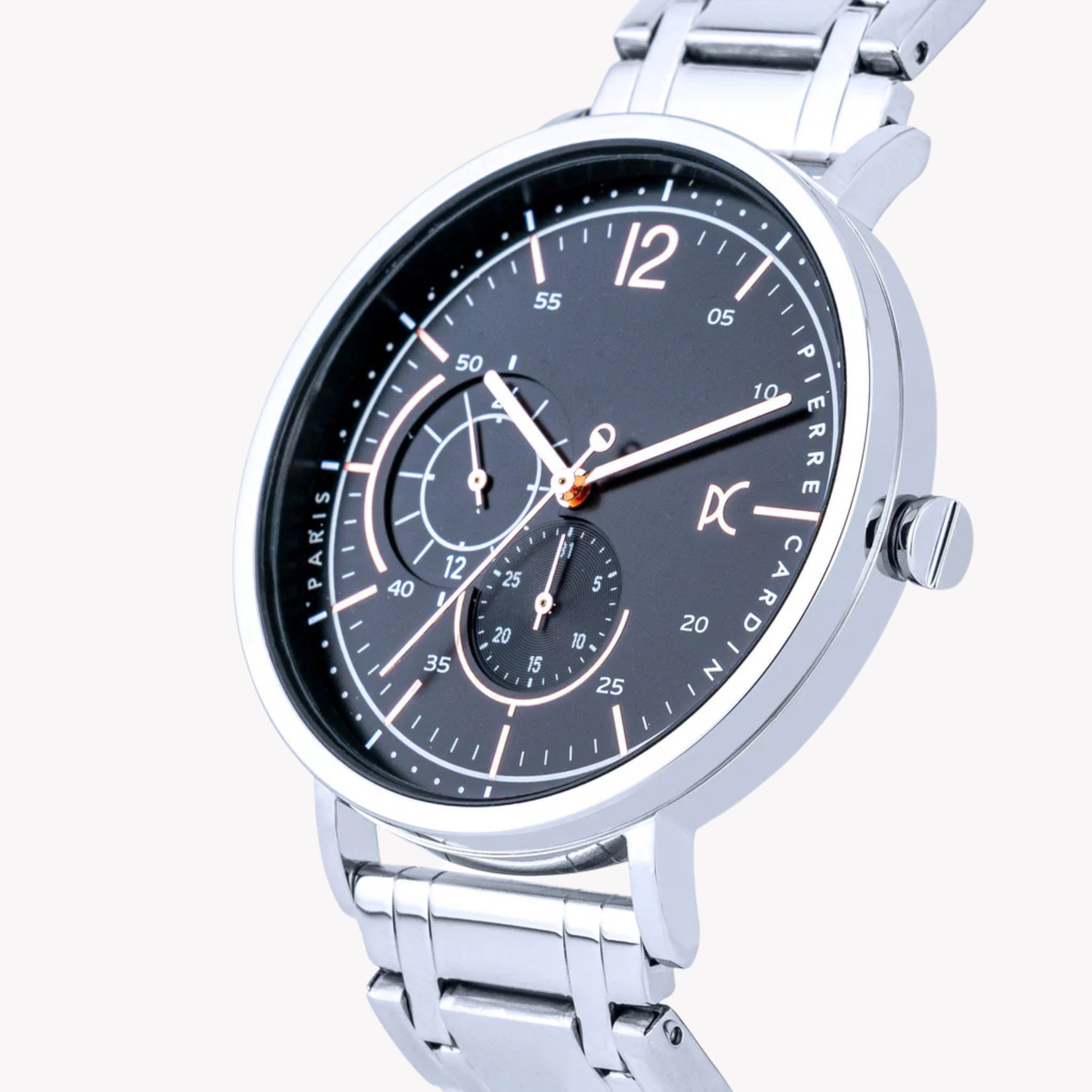 Pierre Cardin Men's Silver Stainless Steel Watch, Black Dial | Cbn.3025