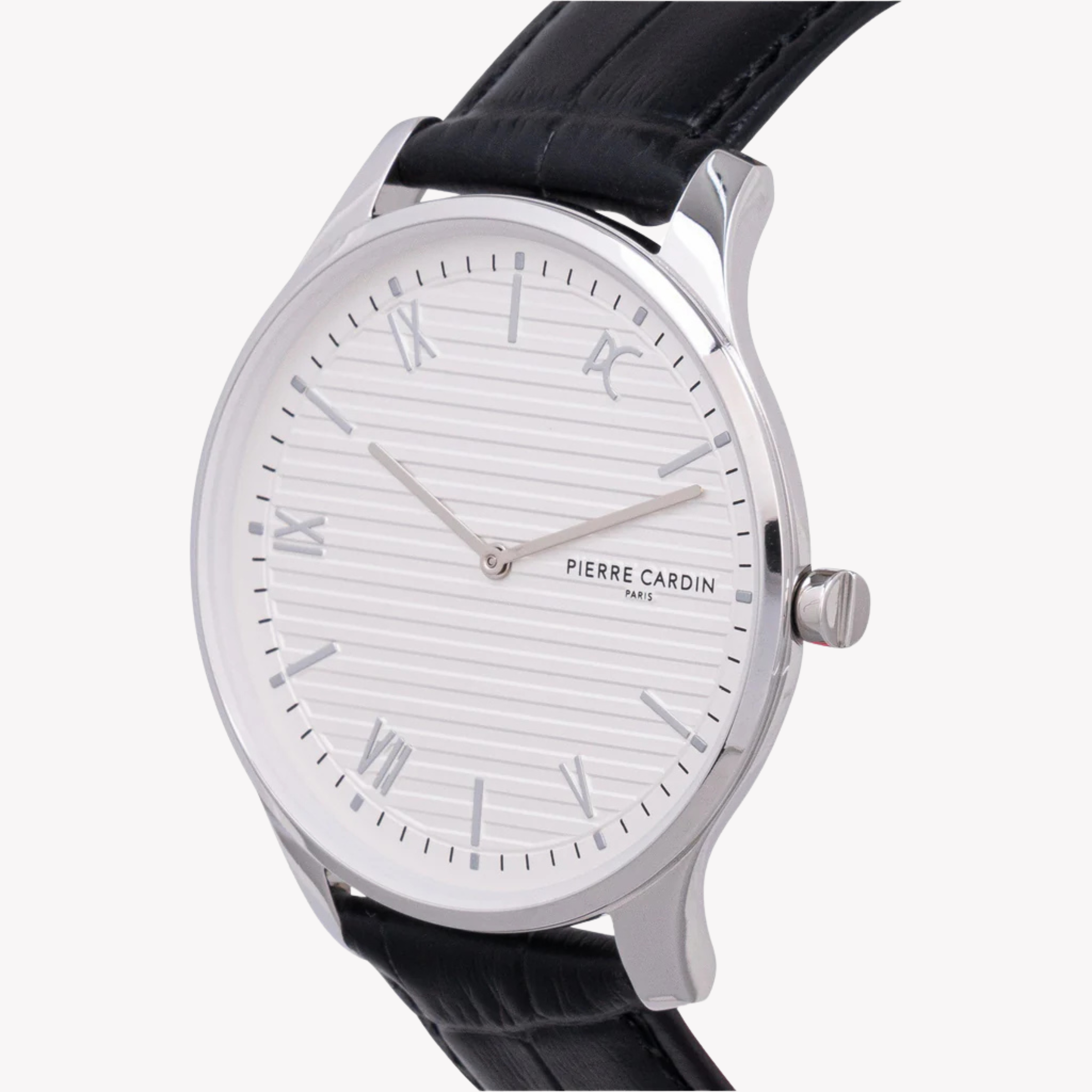 Pierre Cardin Men's Silver Metal Watch, Black Leather Band | Cba.4016