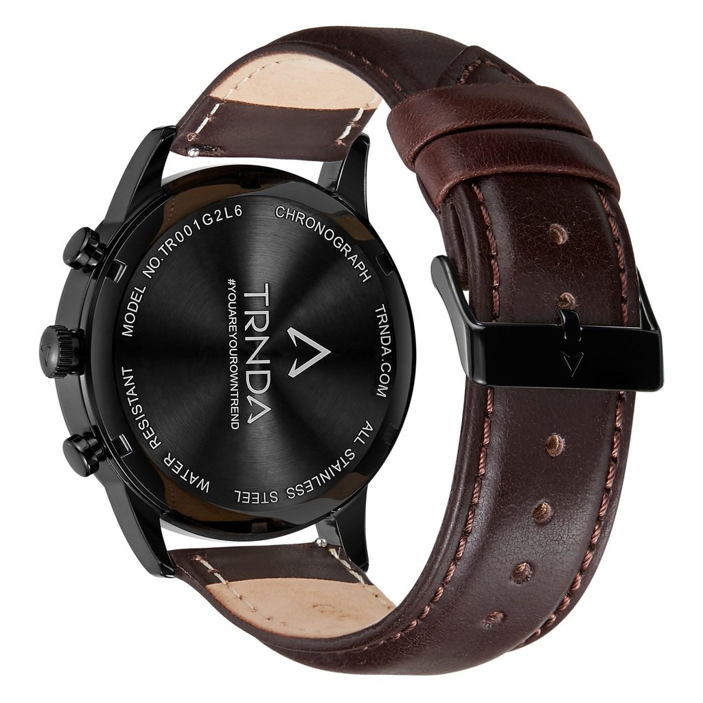 Trnda Men's Stainless Steel Watch, Brown Leather Band | Trn-D43b