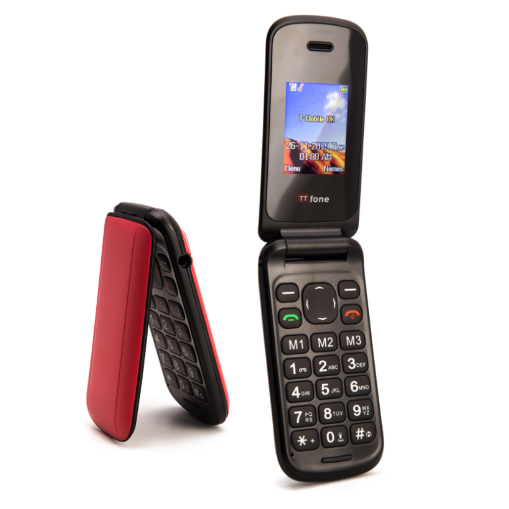 Returned Resale - TTfone TT140 Red Flip Folding Phone with USB Cable, EE Pay As You Go
