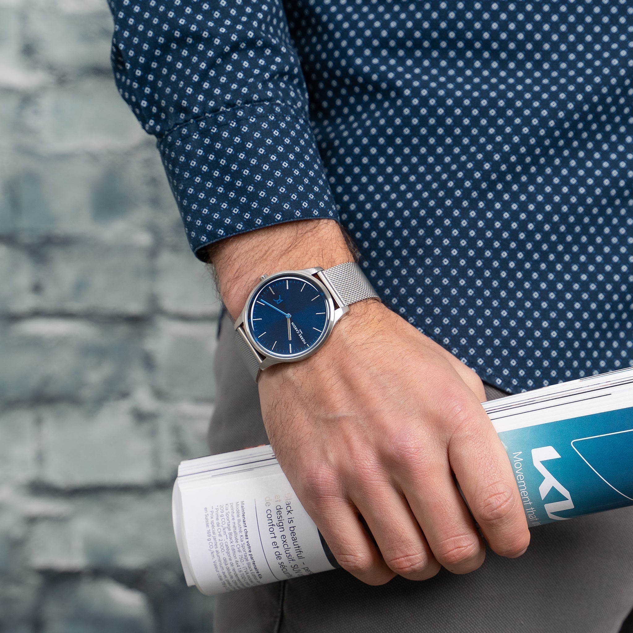Pierre Cardin Men's Silver Stainless Steel Watch, Blue Dial | Cba.4004